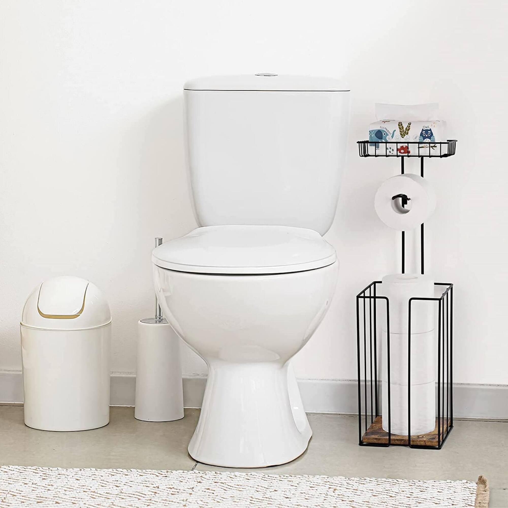 NEX™ 23.5" Black Freestanding Toilet Paper Holder with Shelf